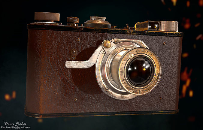 Camera leica i 1925 and Leather bag - Low Poly Low-poly 3D model