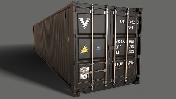 PBR 40 ft Shipping Cargo Container - Black Low-poly 3D model