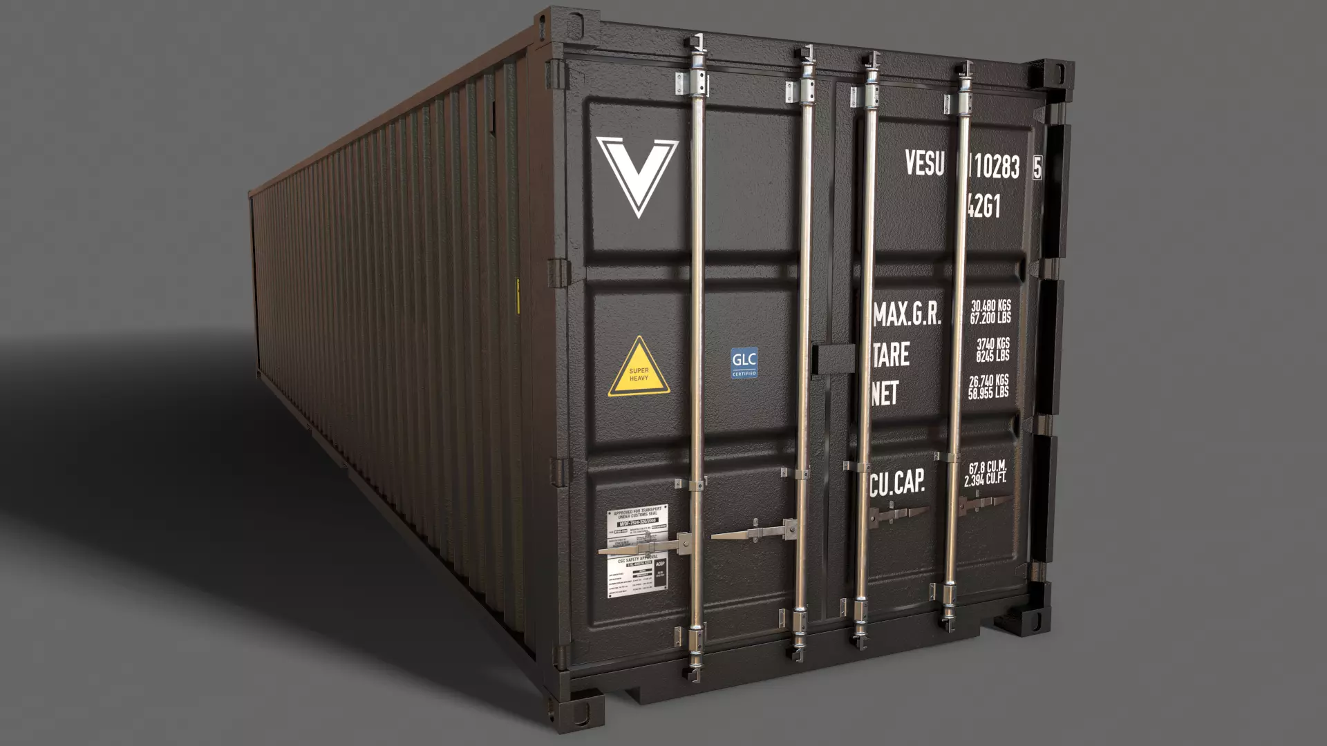 PBR 40 ft Shipping Cargo Container - Black Low-poly 3D model_0