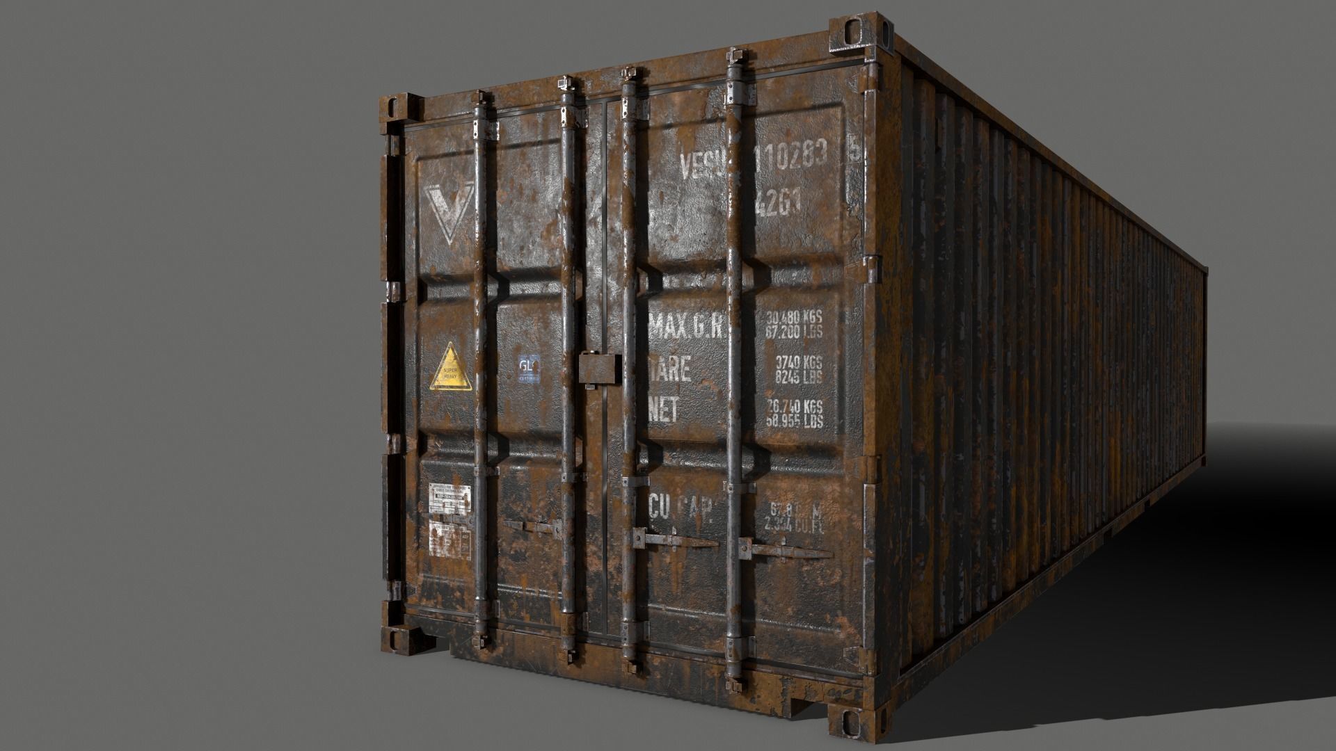 PBR 40 ft Shipping Cargo Container - Black Low-poly 3D model_7