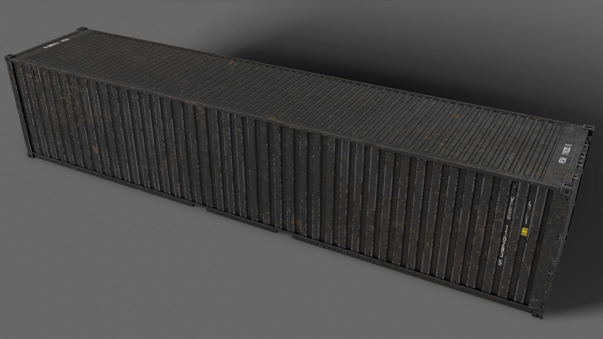 PBR 40 ft Shipping Cargo Container - Black Low-poly 3D model_9
