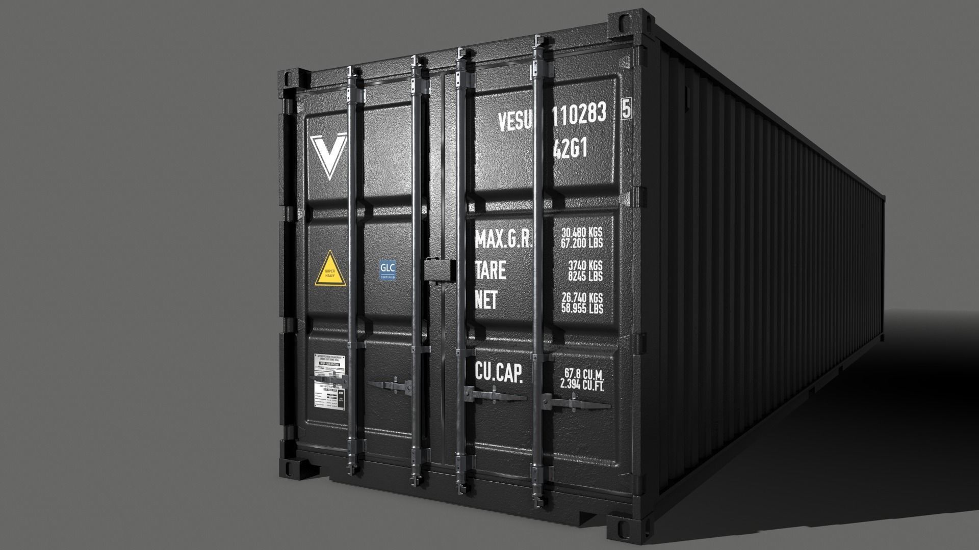 PBR 40 ft Shipping Cargo Container - Black Low-poly 3D model_5