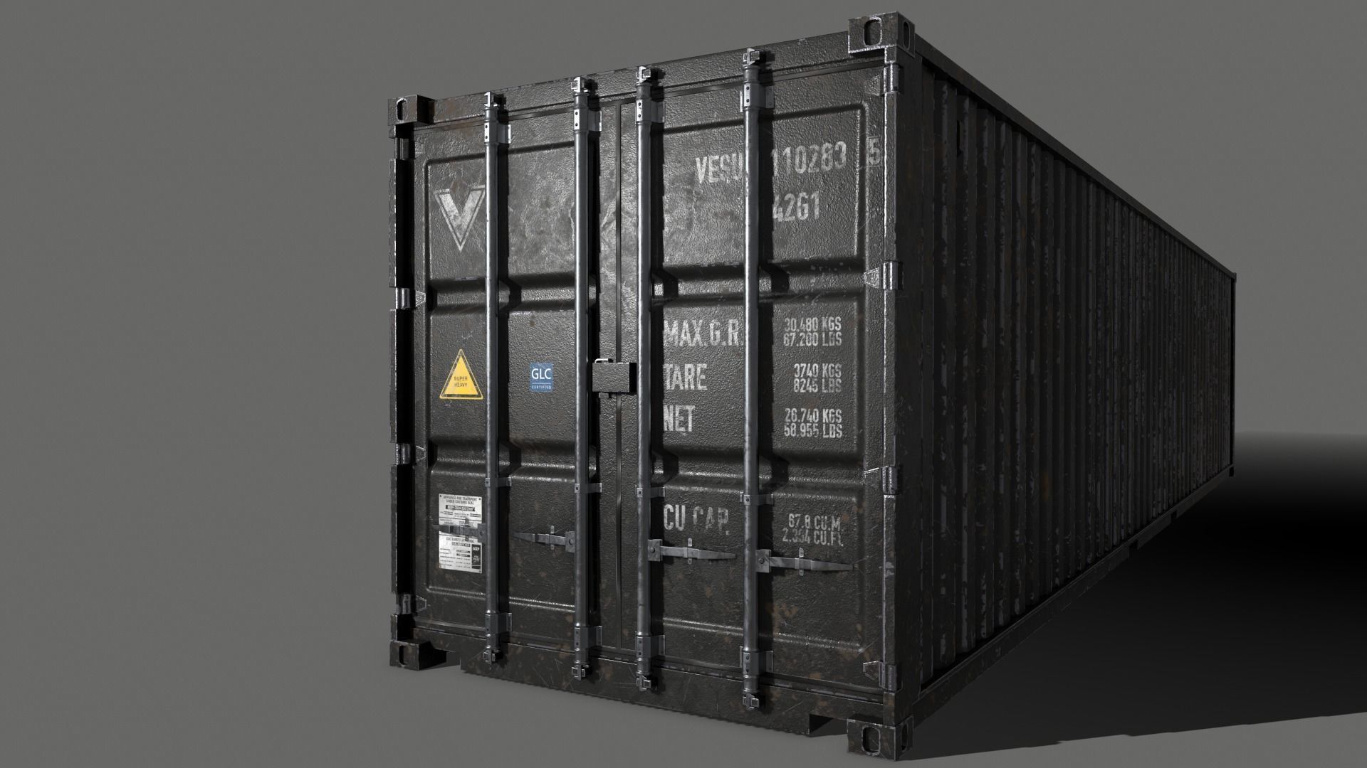 PBR 40 ft Shipping Cargo Container - Black Low-poly 3D model_6