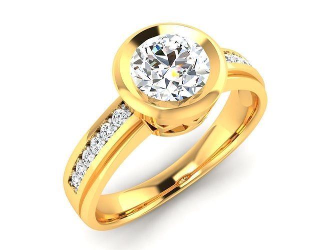 ring-3459 round diamond engagement ring gold 3D print model
