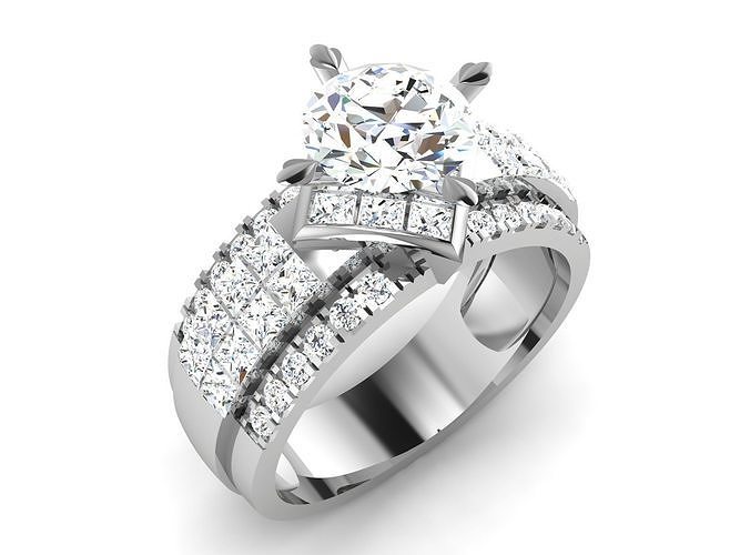 ring-3456 diamond engagement ring gold 3D print model