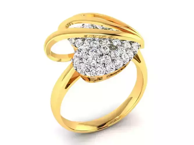 ring-3408 gold diamond heart shaped ring