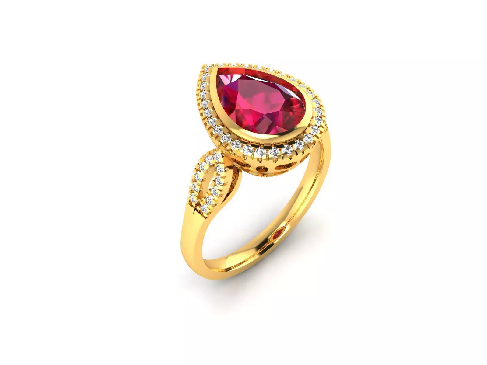 ring-3384 gold ring with ruby stone and diamonds 3D print model_0