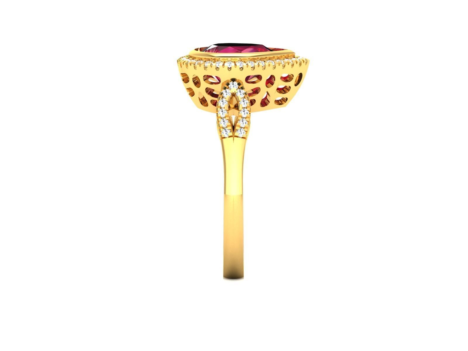 ring-3384 gold ring with ruby stone and diamonds 3D print model_5