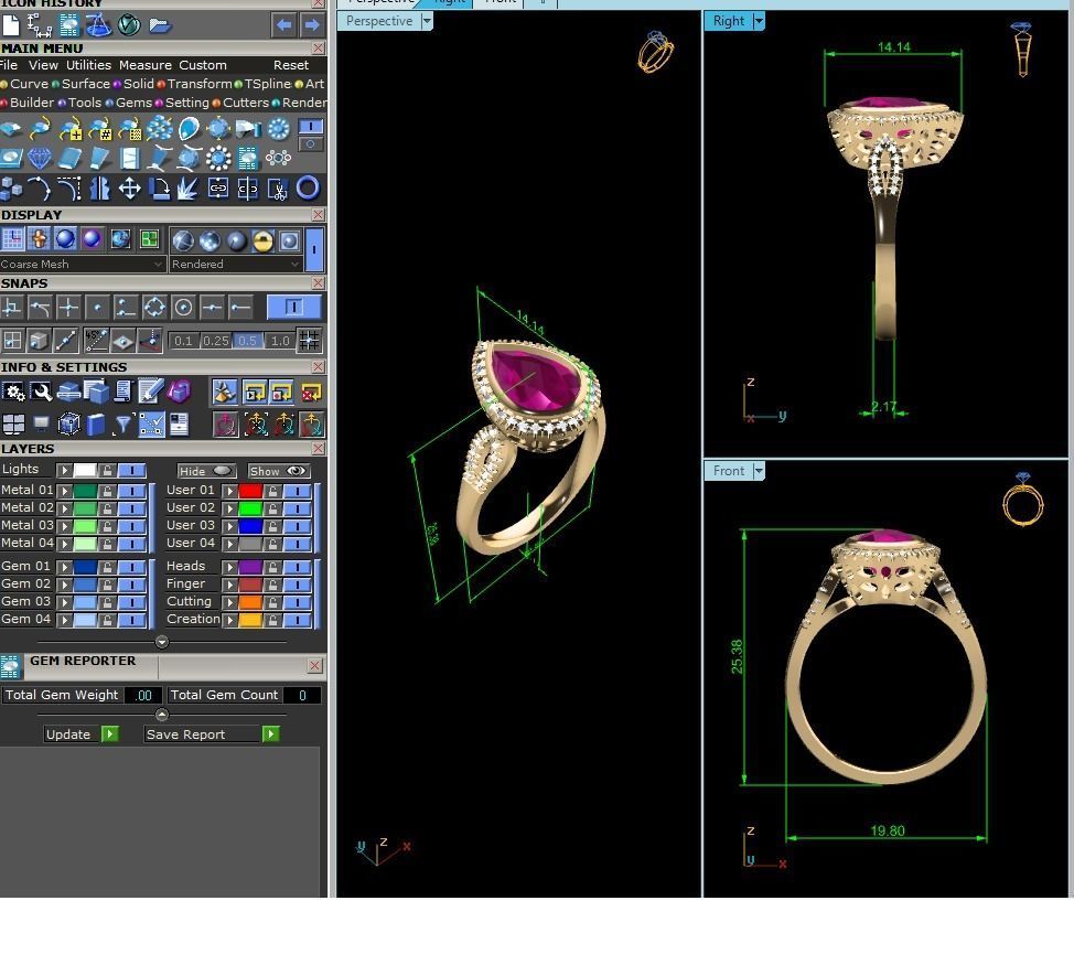 ring-3384 gold ring with ruby stone and diamonds 3D print model_6