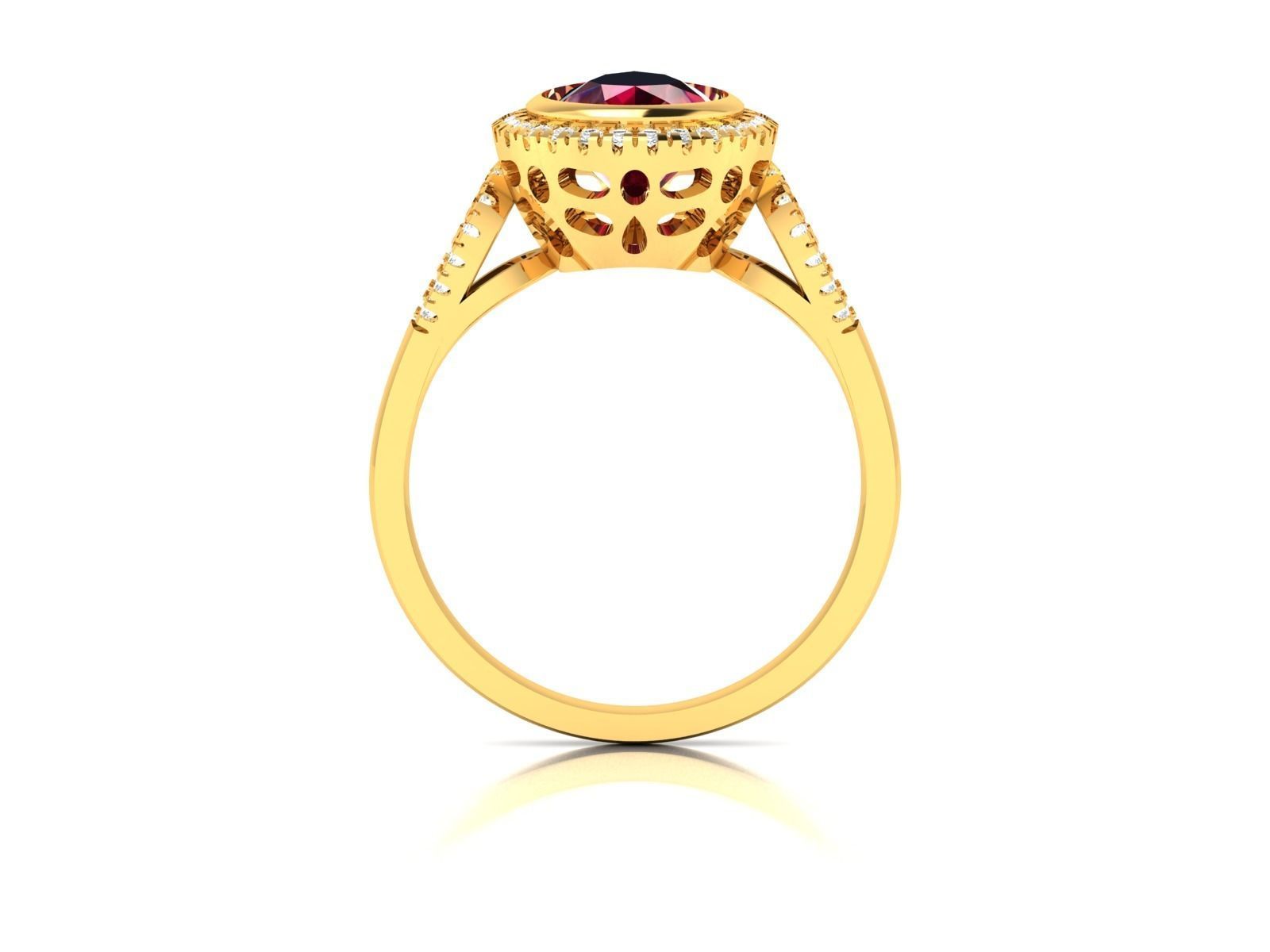 ring-3384 gold ring with ruby stone and diamonds 3D print model_3