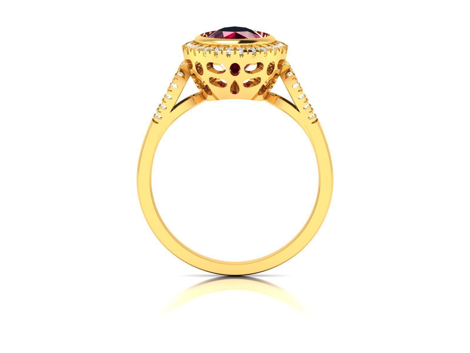 ring-3384 gold ring with ruby stone and diamonds 3D print model_2
