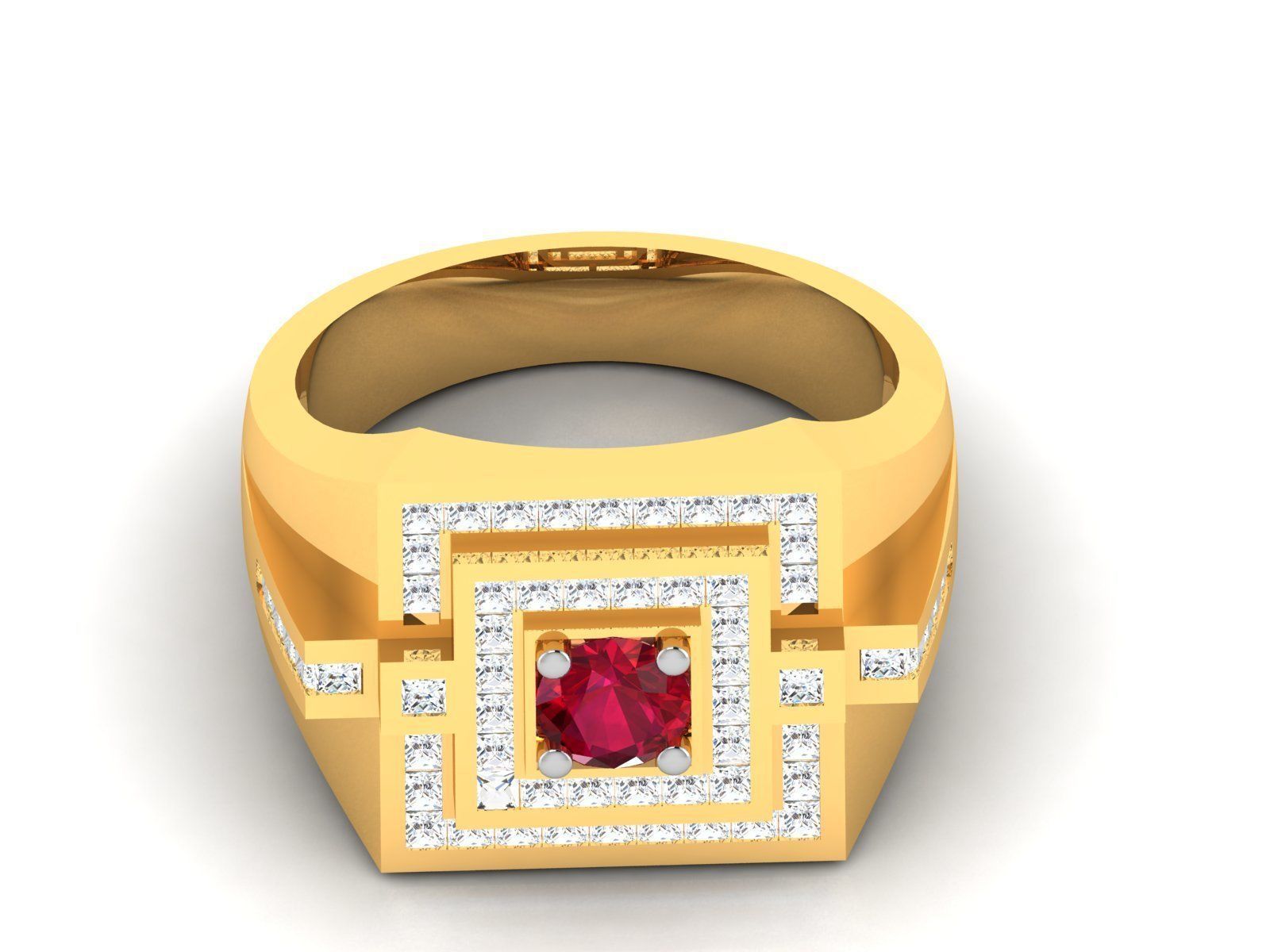 ring-3312 gold ring with ruby stone and diamonds 3D print model_6