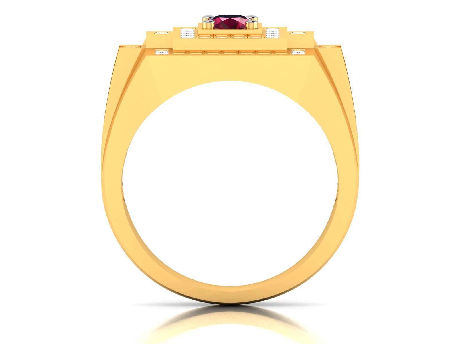 ring-3312 gold ring with ruby stone and diamonds 3D print model_3