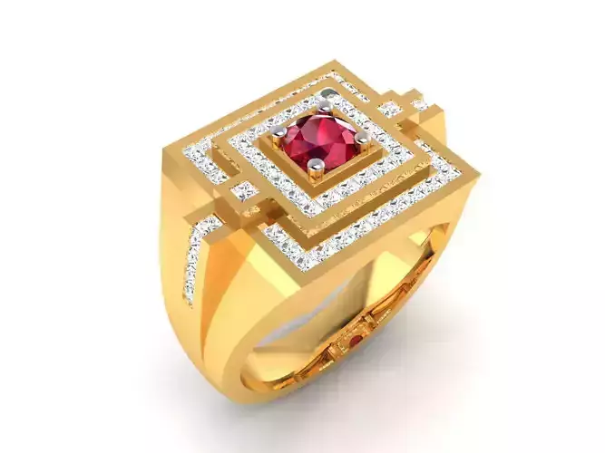 ring-3312 gold ring with ruby stone and diamonds