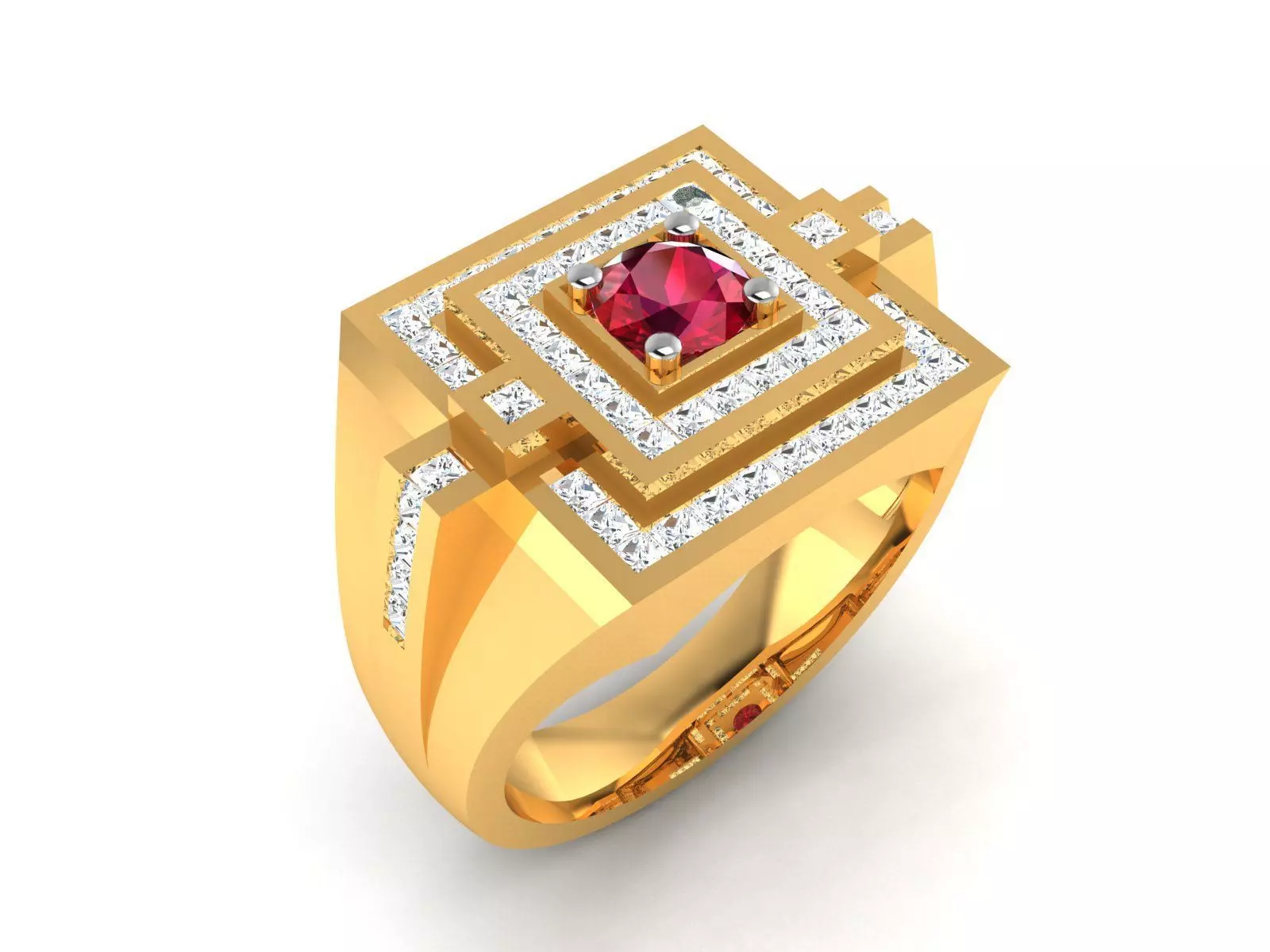 ring-3312 gold ring with ruby stone and diamonds 3D print model_0