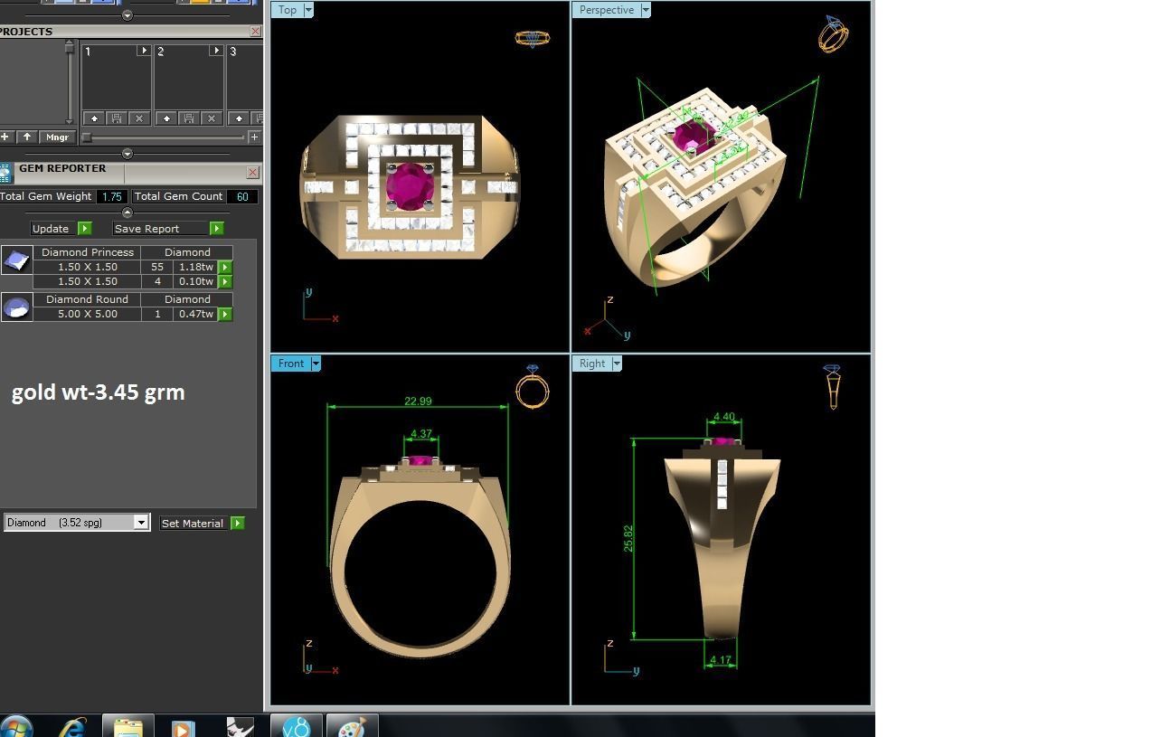 ring-3312 gold ring with ruby stone and diamonds 3D print model_8
