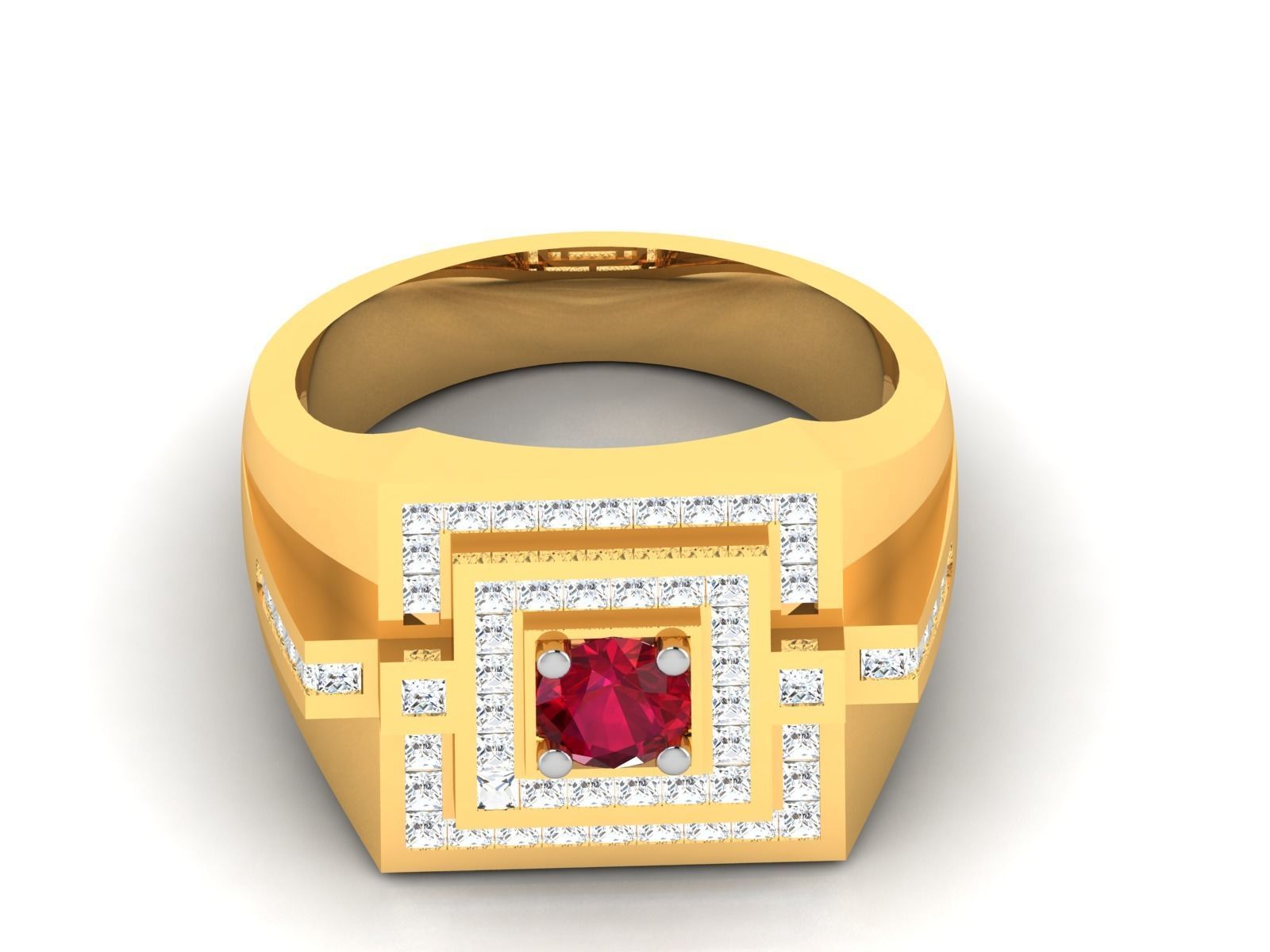 ring-3312 gold ring with ruby stone and diamonds 3D print model_7
