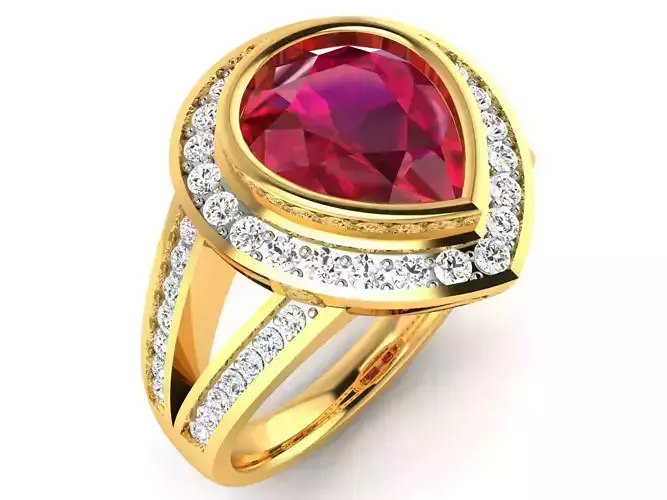 ring-3199 gold ring with ruby stone and diamonds