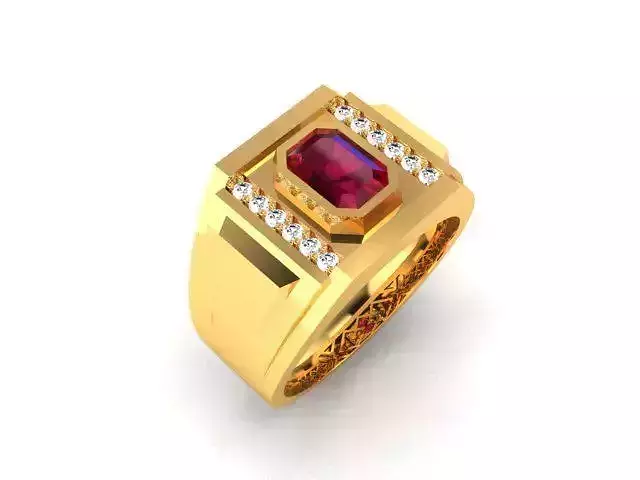 ring-3143 gold ring with ruby stone and diamonds