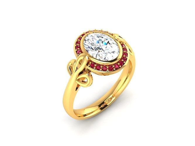 ring-3141 oval ruby and diamond ring gold 3D print model
