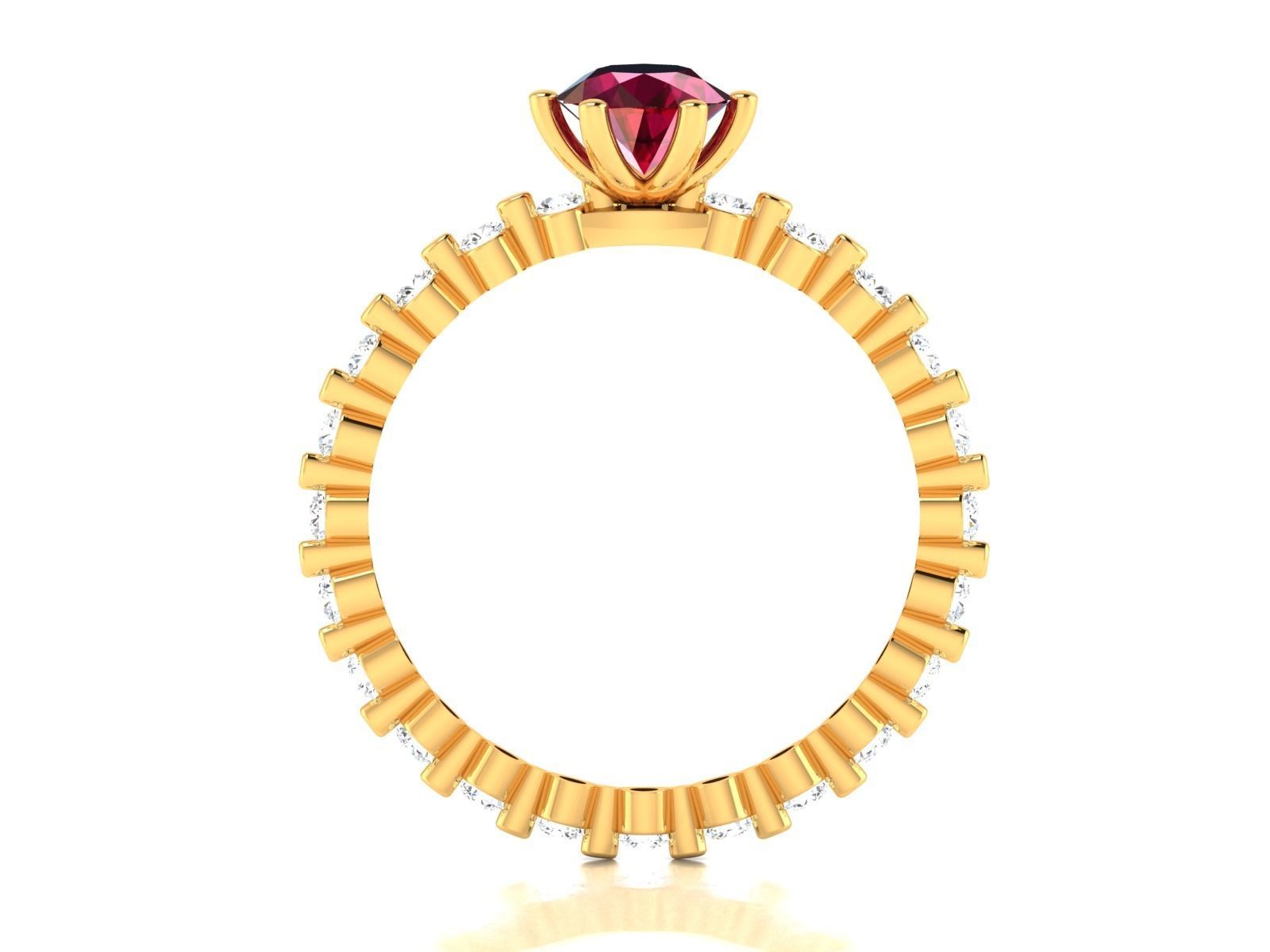 ring-3048 gold ring with ruby stone and diamonds 3D print model_3