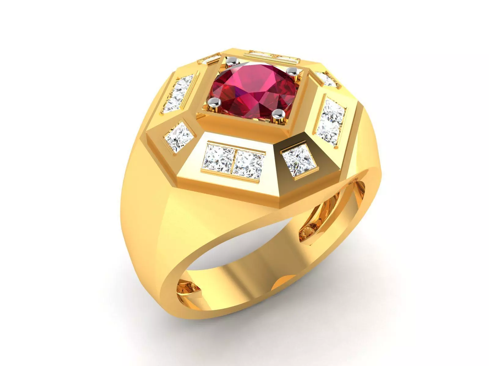 ring-3015 gold ring with ruby stone and diamonds 3D print model