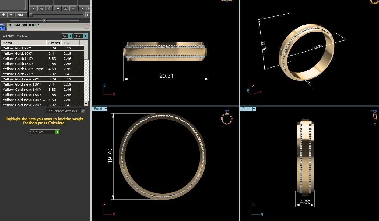 ring-2846 gold wedding band with two rows of diamonds 3D print model_8