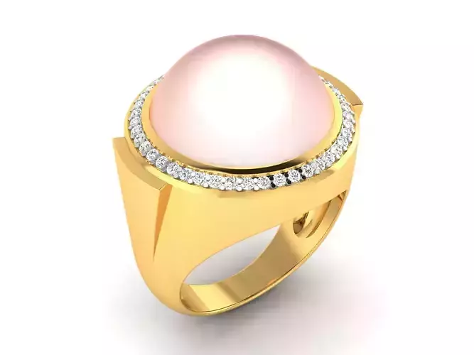 ring-2833 rose quartz ring gold with diamonds 3D print model