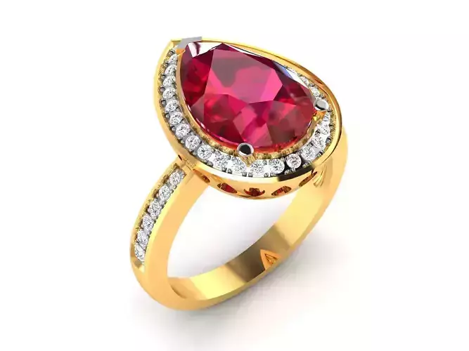 ring-2688 pear shaped ruby and diamond ring