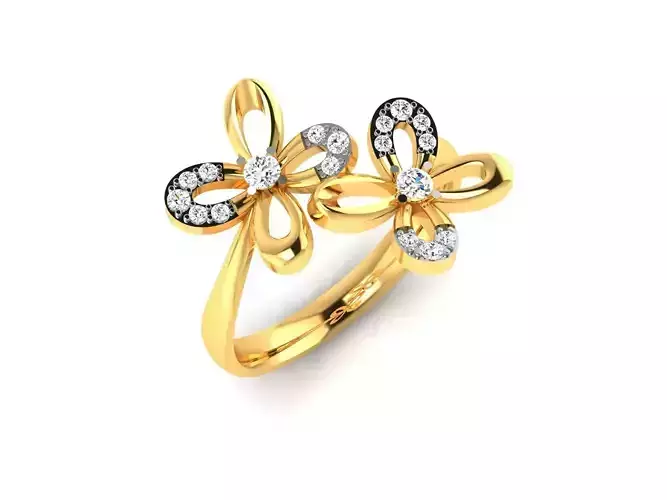 ring-2624 two diamond flower ring gold