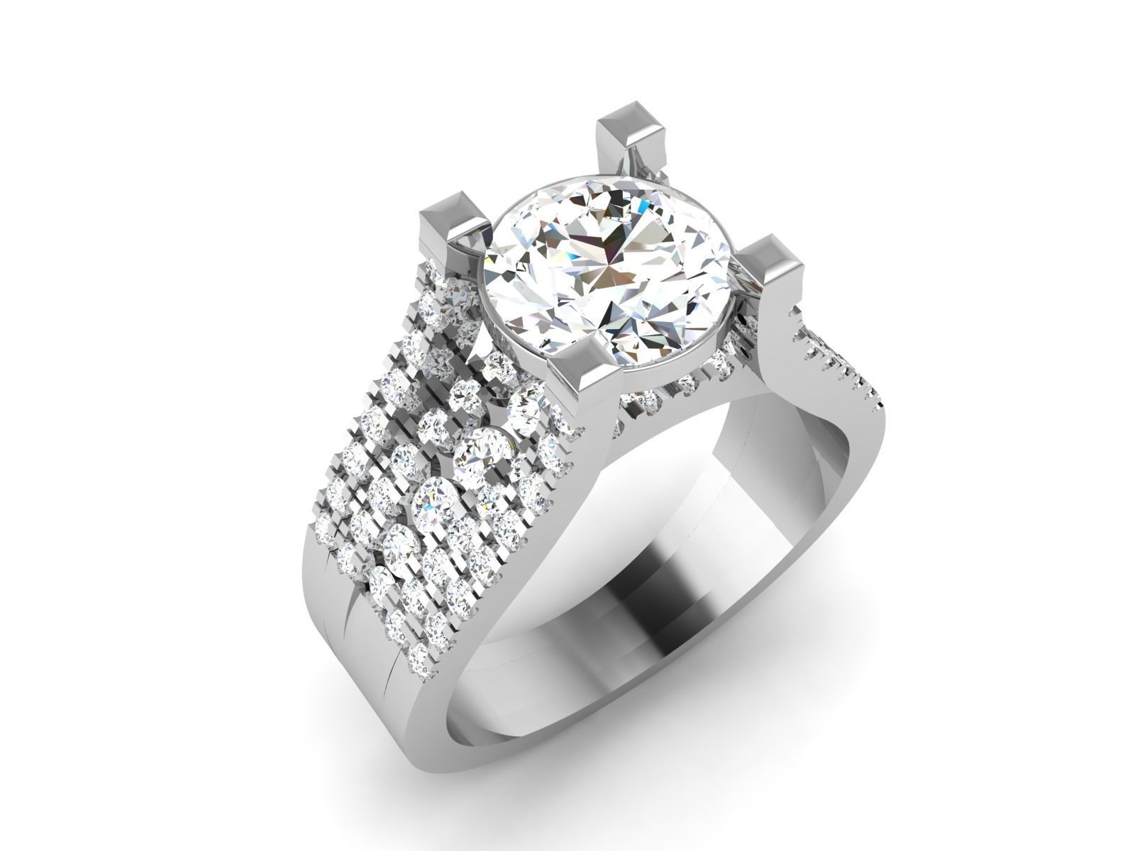 ring-2464 diamond engagement ring gold 3D print model_1