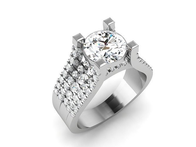 ring-2464 diamond engagement ring gold 3D print model