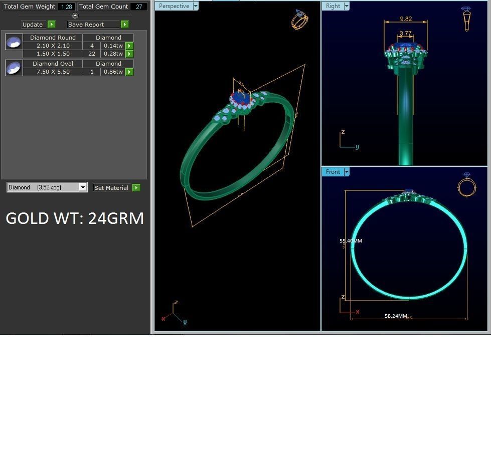 ring-2462 gold ring with ruby stone and diamonds 3D print model_8