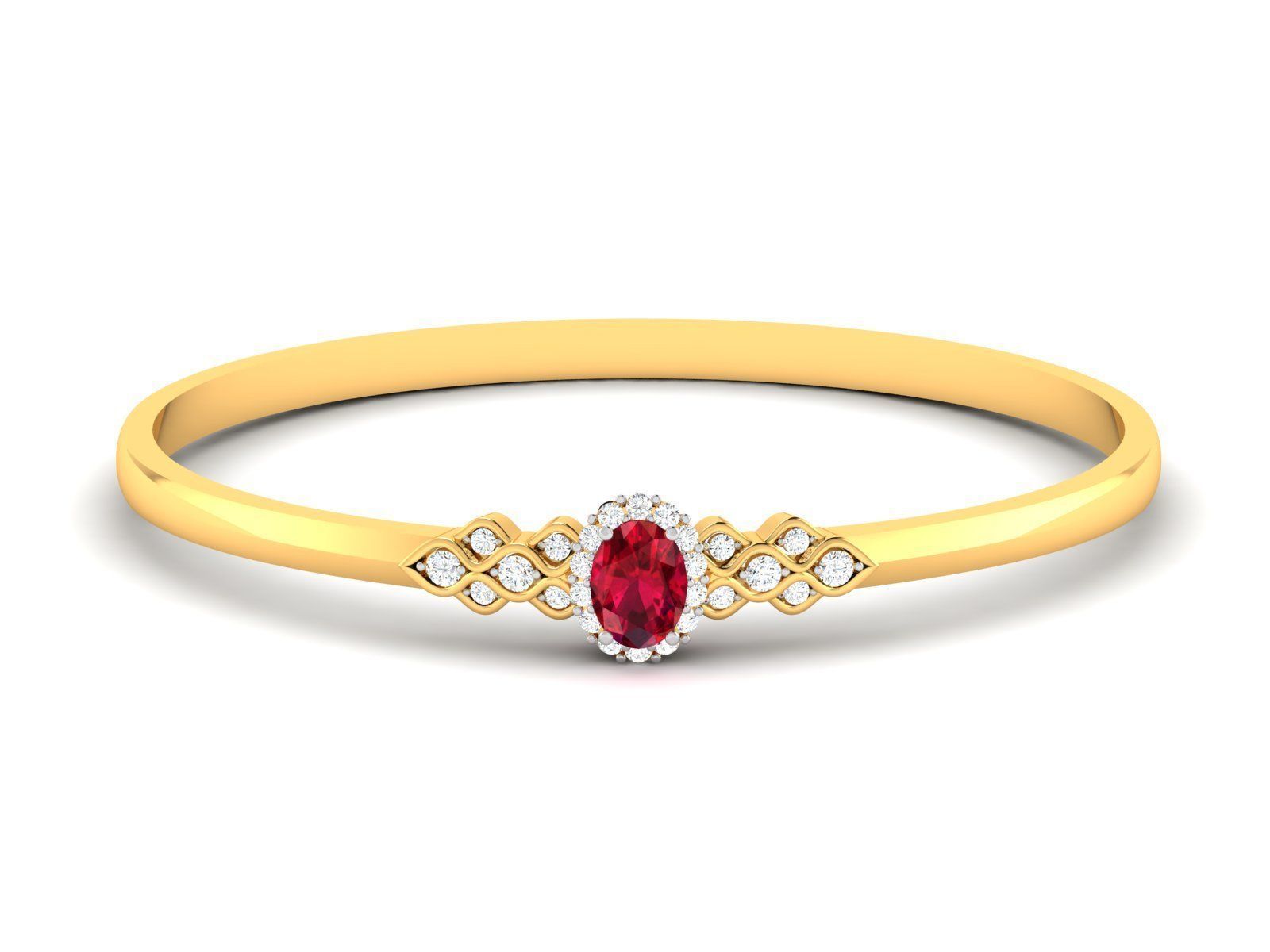 ring-2462 gold ring with ruby stone and diamonds 3D print model_6