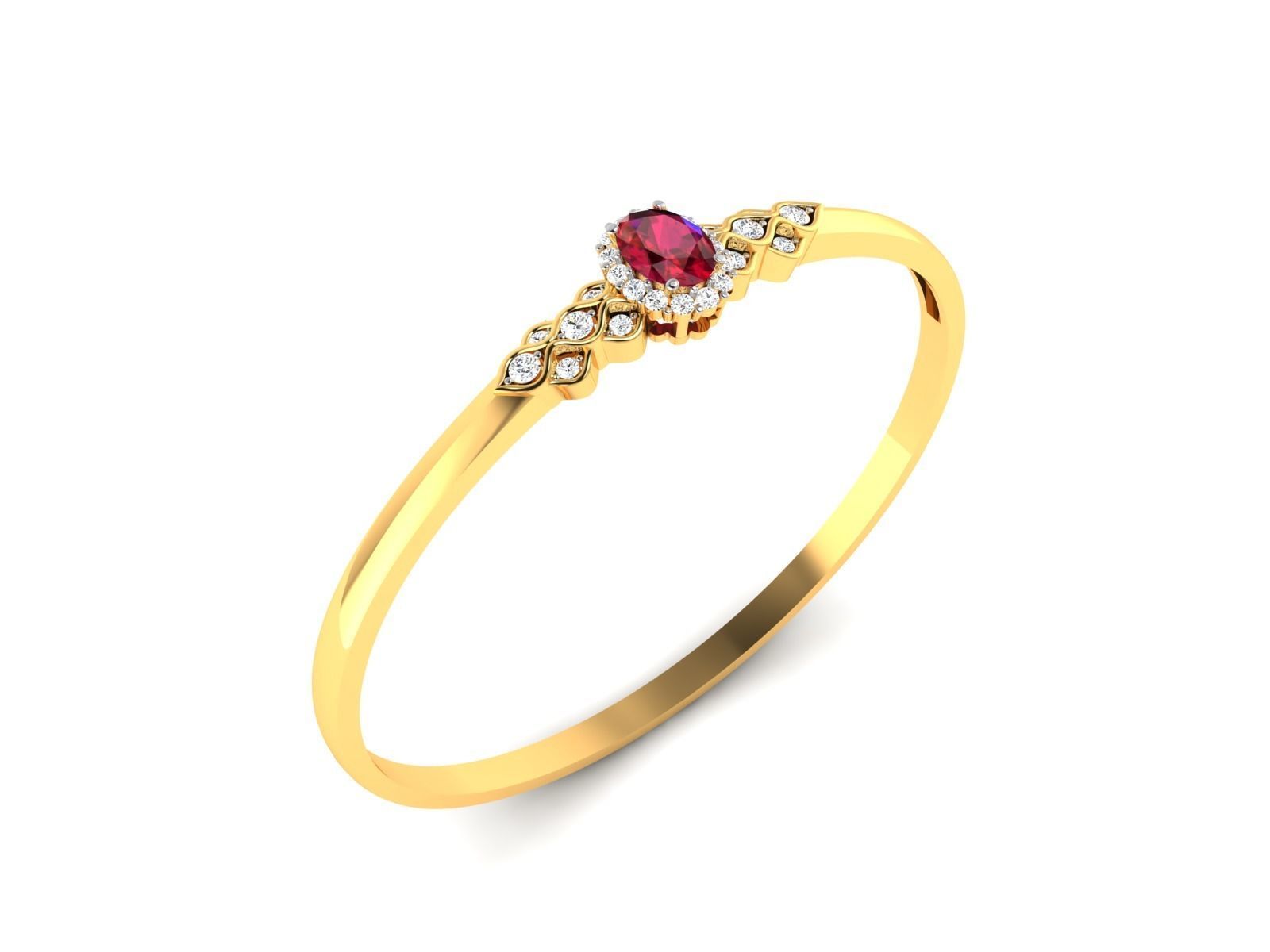 ring-2462 gold ring with ruby stone and diamonds 3D print model_1