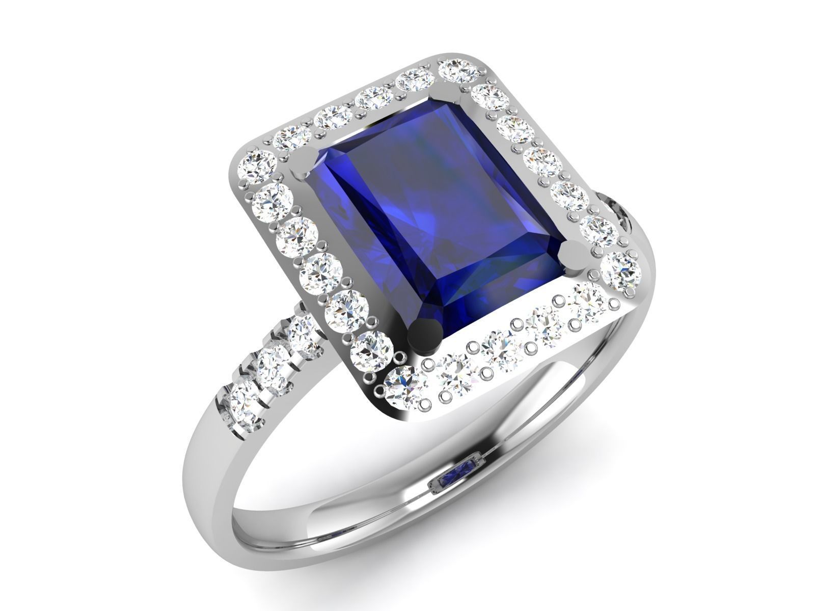 ring-2460 sapphire and diamond halo ring 3D print model_2