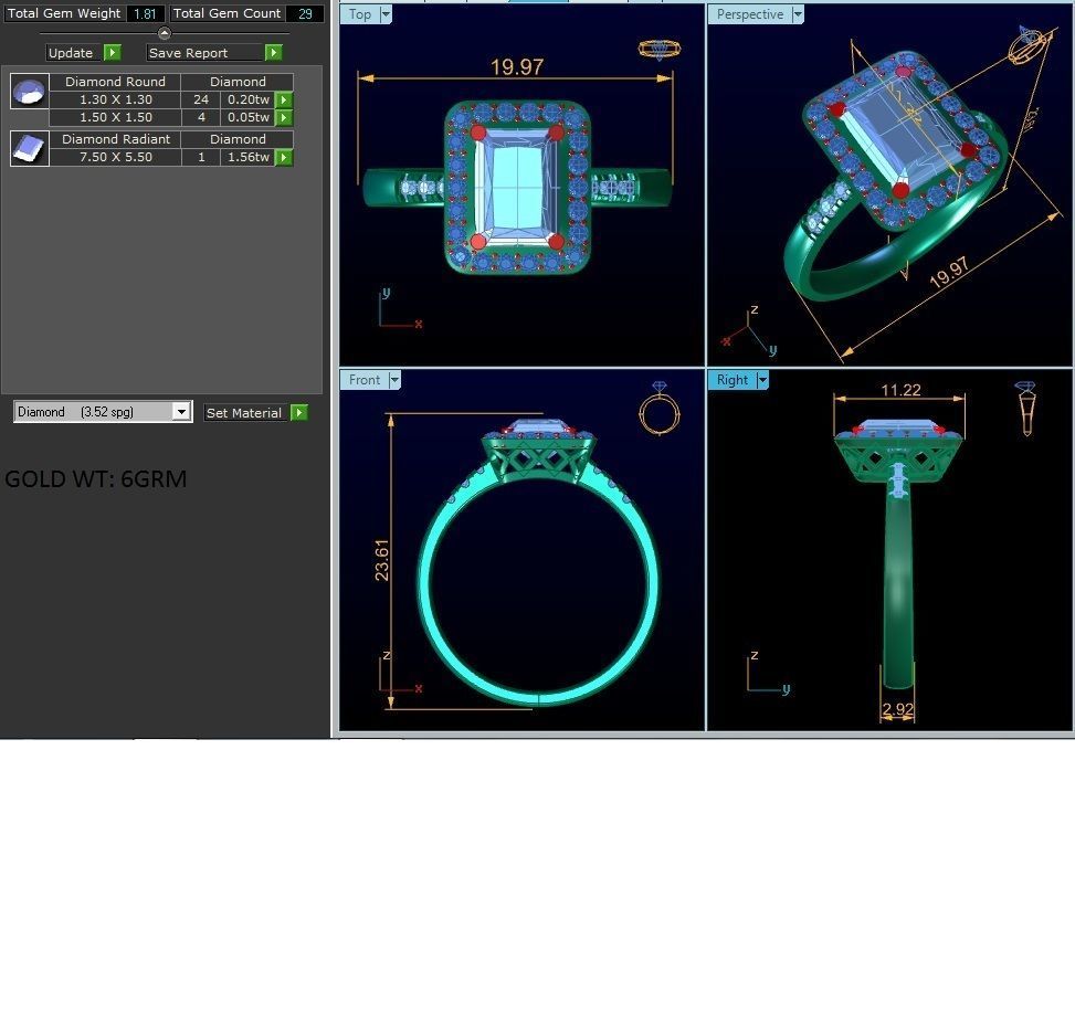 ring-2460 sapphire and diamond halo ring 3D print model_1