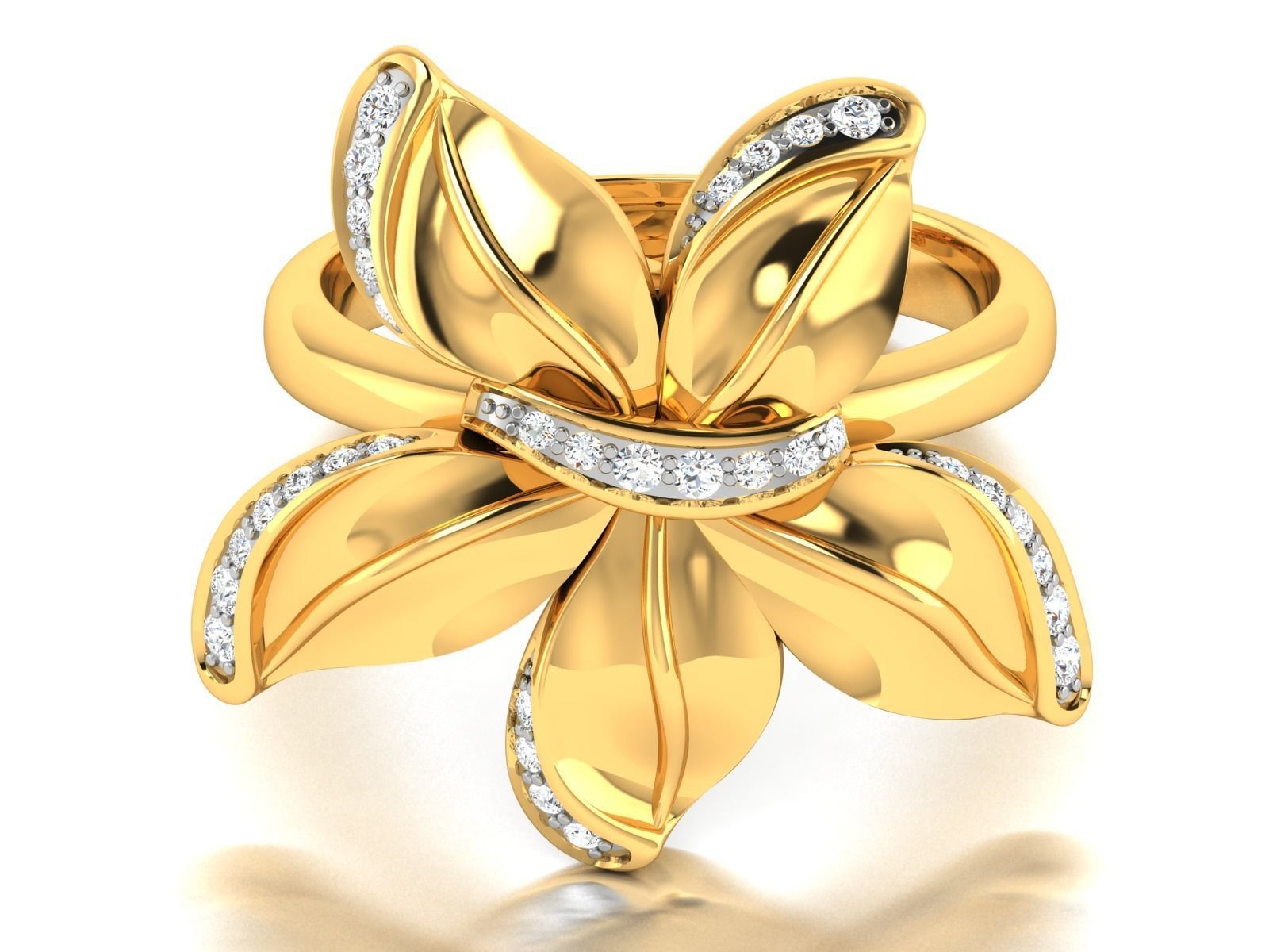 ring-2226 gold flower ring with diamonds 3D print model_2