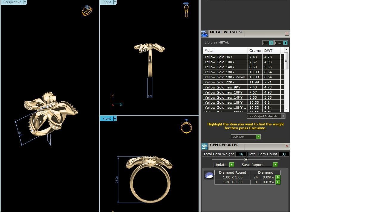 ring-2226 gold flower ring with diamonds 3D print model_3