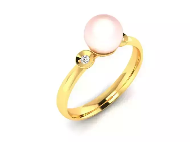 ring-2213 gold ring with pearl and diamonds