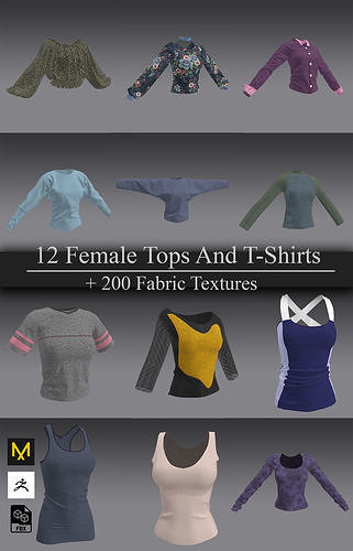 12 female Tops and Tshirts Low-poly 3D model