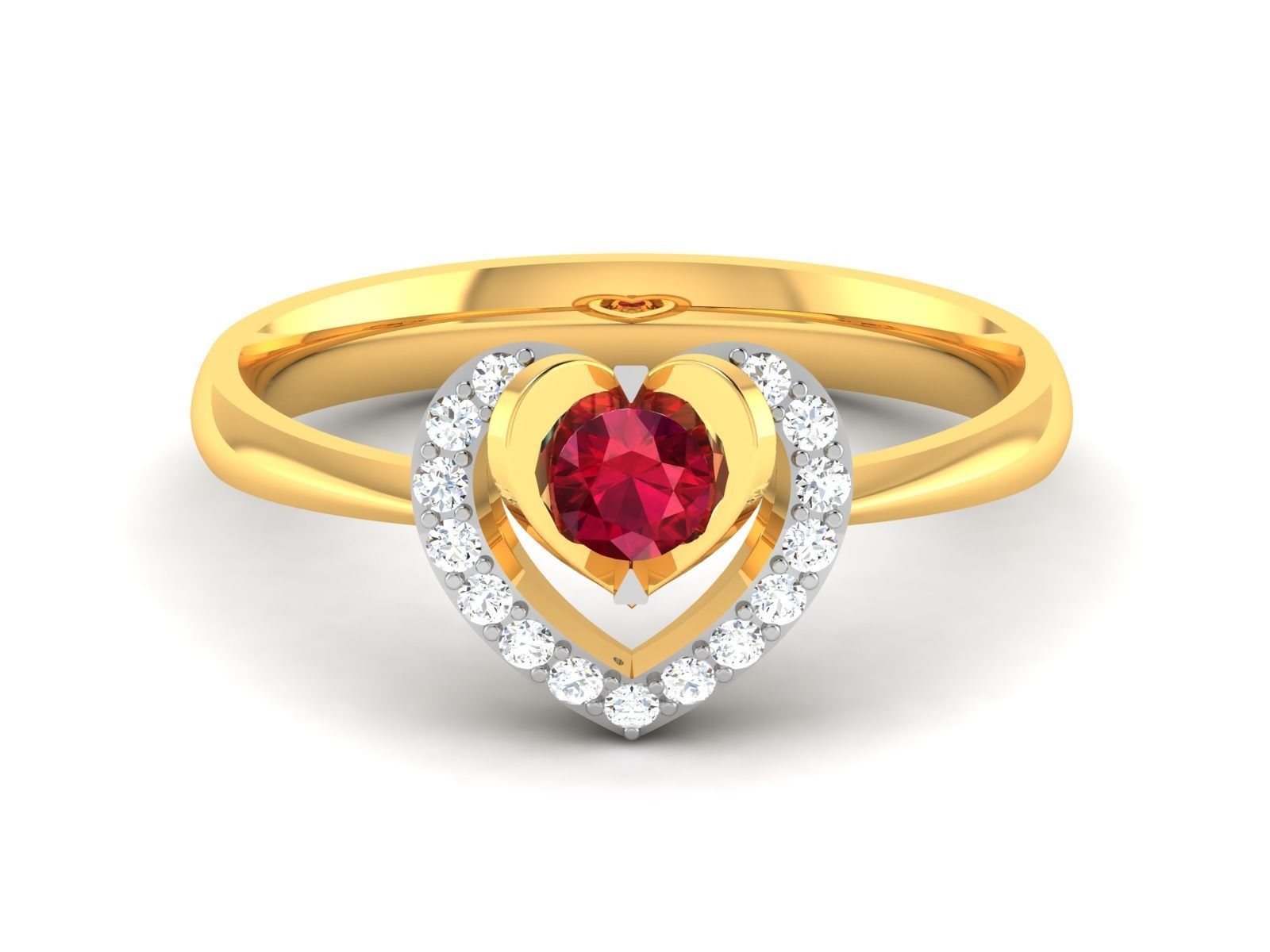 ring-2153 heart shaped ruby and diamond ring 3D print model_6