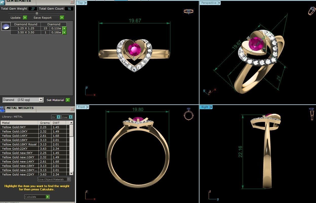 ring-2153 heart shaped ruby and diamond ring 3D print model_7