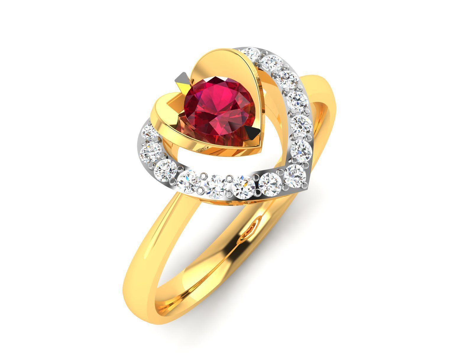 ring-2153 heart shaped ruby and diamond ring 3D print model_8