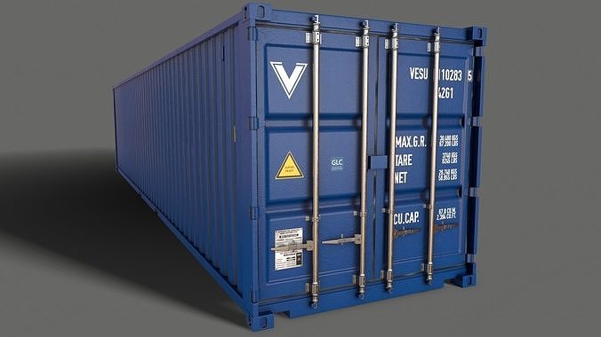 PBR 40 ft Shipping Cargo Container - Blue Low-poly 3D model