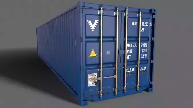 PBR 40 ft Shipping Cargo Container - Blue Low-poly 3D model