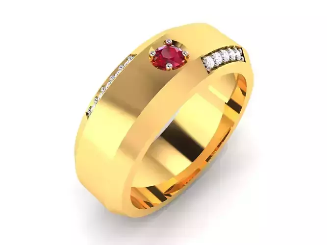 ring-2140 gold wedding band with ruby stone