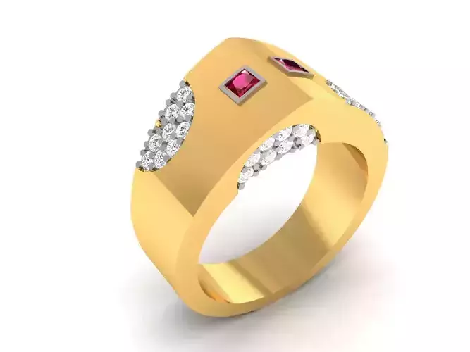 ring-2096 gold ring with diamonds and rubies