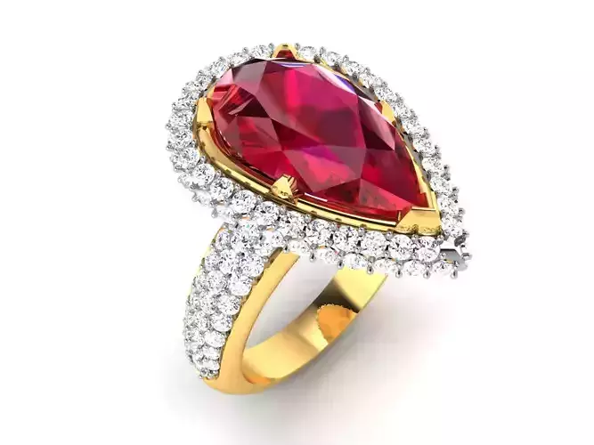 ring-2094 pear shaped ruby and diamond ring