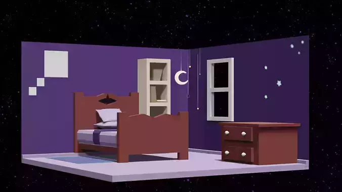 Low Poly Bed room with and dresser